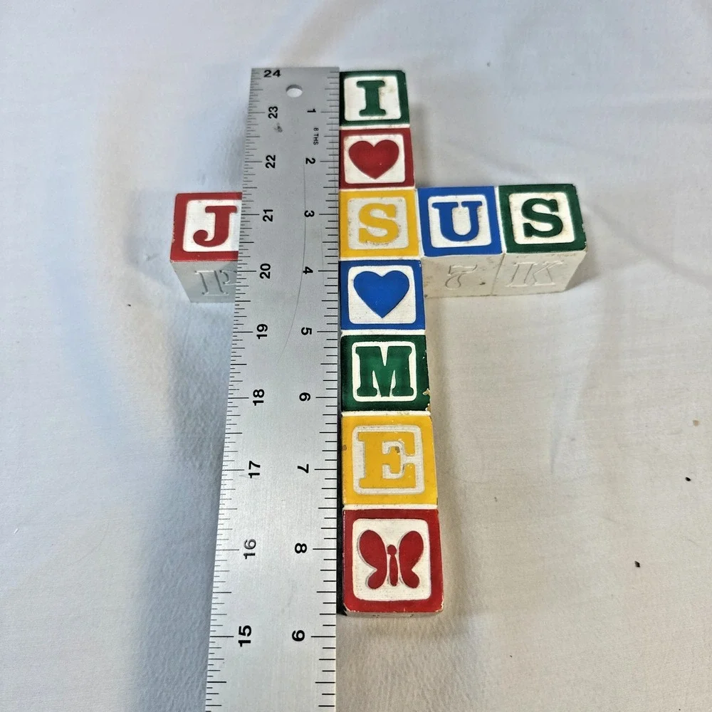 I Love Jesus, Jesus Loves Me Baby Block Cross Wall Hanging